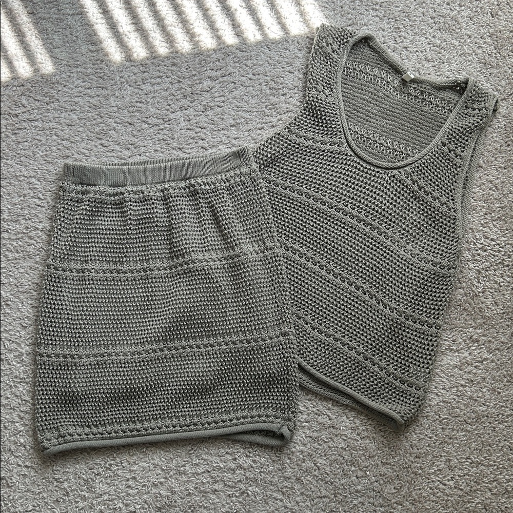 Gray Knit Skirt & Tank Set